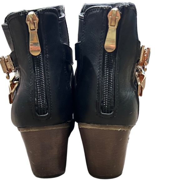 Black Faux Leather Booties with Gold Hardware size 7 - Picture 2 of 3
